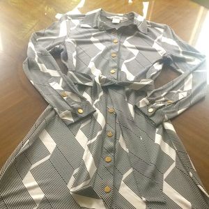 Diane Von Furstenberg Black and White Long Sleeve Dress